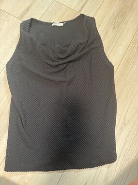 Black Textured Cowl Neck Tank